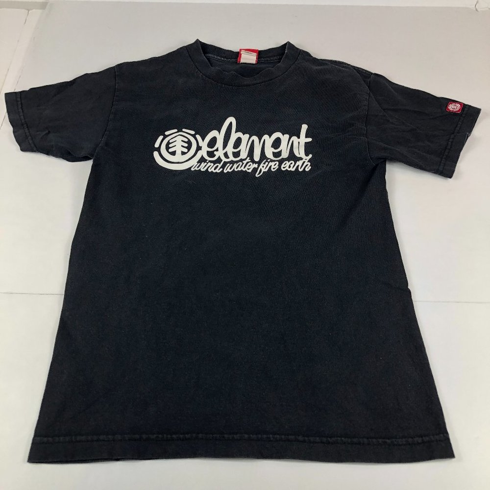 Vintage Element Skateboards Shirt Men's Small Black Faded Cursive Spell Out Logo